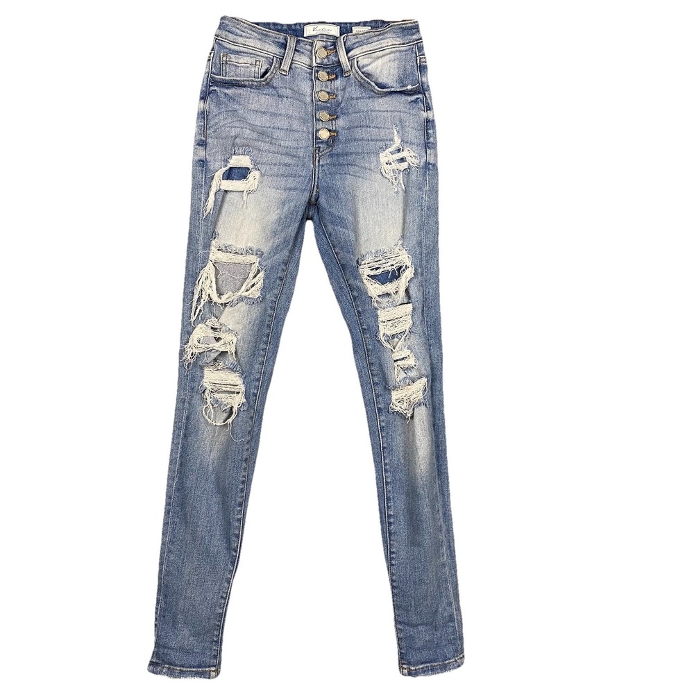 KanCan Signature High Rise Highly Distressed‎ Ankle Skinny Jeans Womens 25 Blue